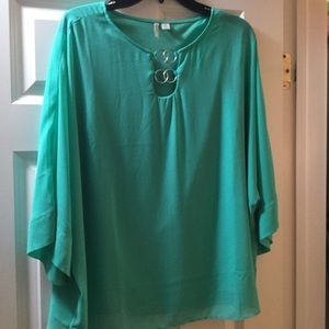 Teal Free Flowing Blouse w/ Silver Embellishments
